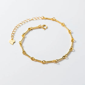 Handmade 18K Gold Plated 925 Sterling Silver Twist Bar Linked Chain Women Bracelet Fine Jewelry