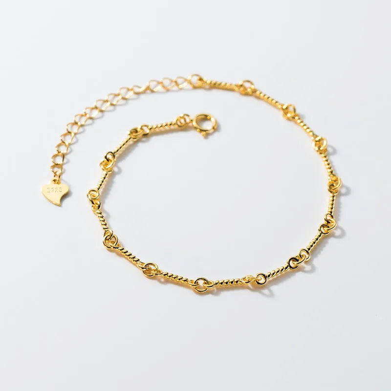 Handmade 18K Gold Plated 925 Sterling Silver Twist Bar Linked Chain Women Bracelet Fine Jewelry