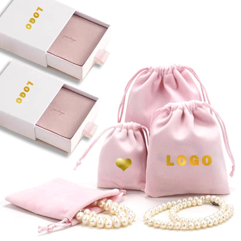 Wholesale Small Velvet Drawstring Pouch with Box Custom Logo Multi-Color Jewelry Container Packaging Bag