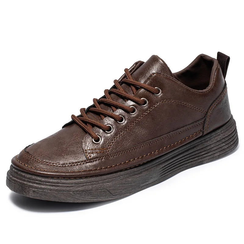2026 New Men Casual PU Leather Shoes Lace up Men Mac Style Lightweight Comfortable Breathable Walking Sneakers