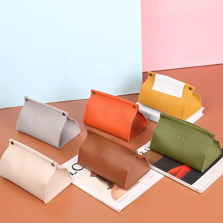 Hot Seller Modern Waterproof Faux Leather Car Tissue Box Pu Leather Tissue Box Cover