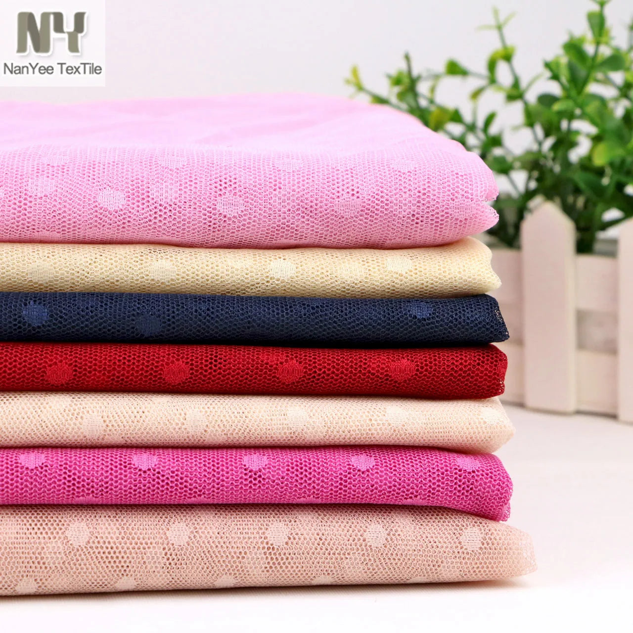 Nanyee Textile Hot Cheap Price Multi Colors Polyester Polka Dot Mesh Fabric Selling by Meter