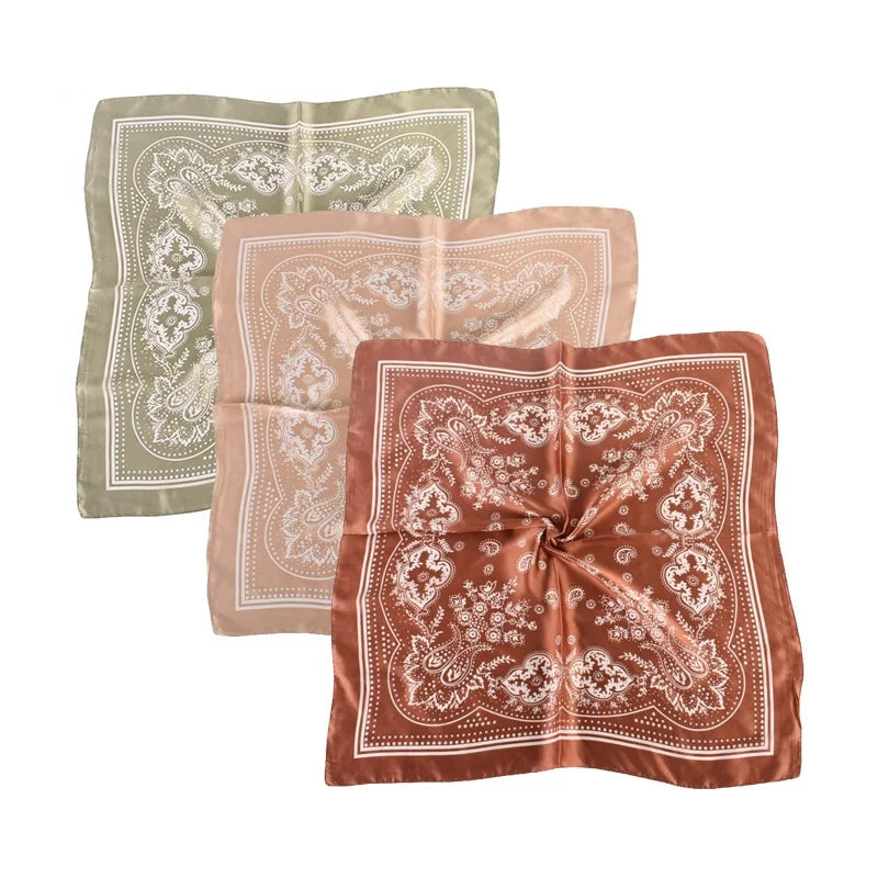 2024 New Arrival Paisley Flowers Print Imitated Silk Silk Satin 70 cm square Milk Silk Scarf Female Headscarf Shawl