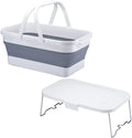 Multi-Function Plastic Picnic Storage Basket with Lid Food Tray Table for Beach Camping Hiking Fishing Home Yard BBQ Picnic