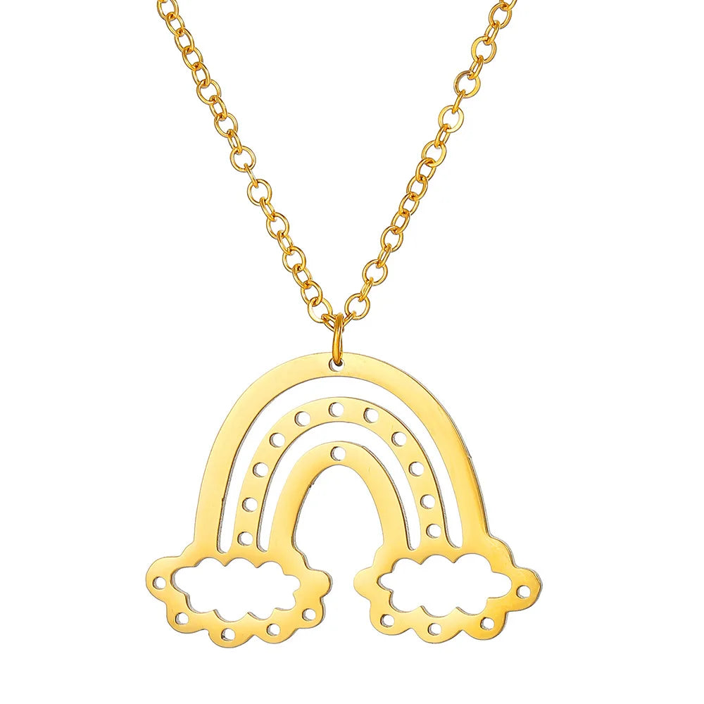 Simple 18K Gold-plated Hollow Pendant Jewelry rainbow Cloud Stainless Steel Necklace