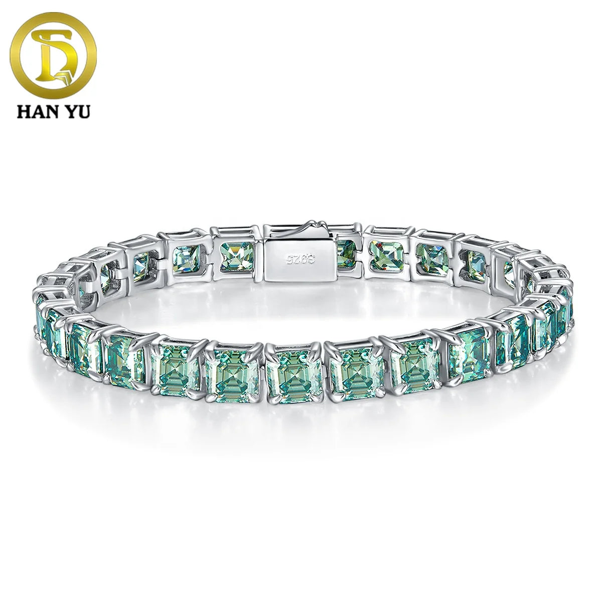 HanYu Trendy D VVS Blue Green 5.5mm Moissanite S925 Tennis Chain Bracelet 925 Sterling Silver Jewelry for Gift
