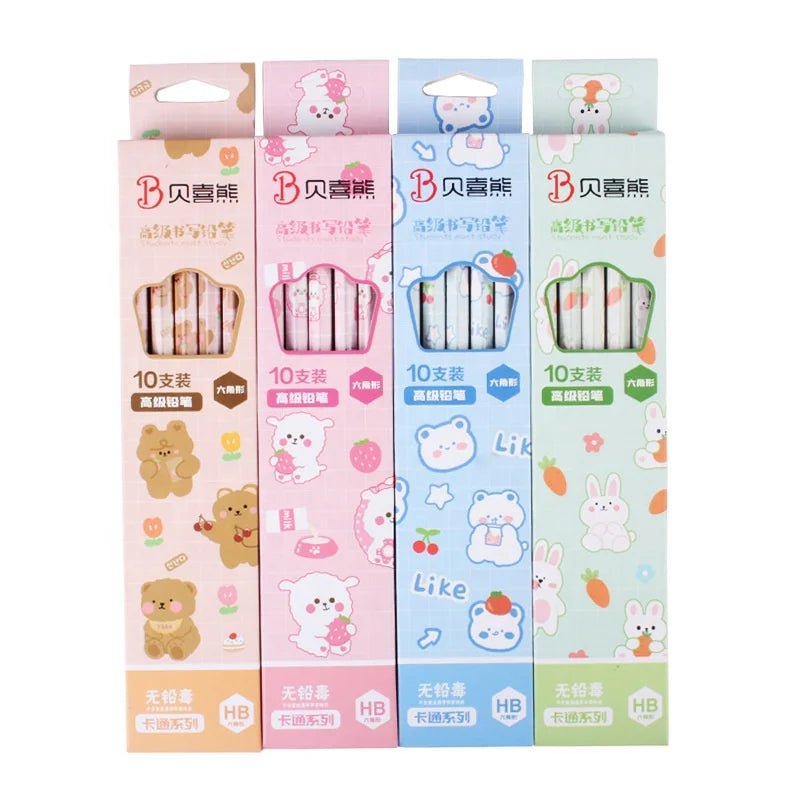 School Children Stationery Gifts 10pcs Cartoon Cute Kawaii Pencils with Eraser Hb