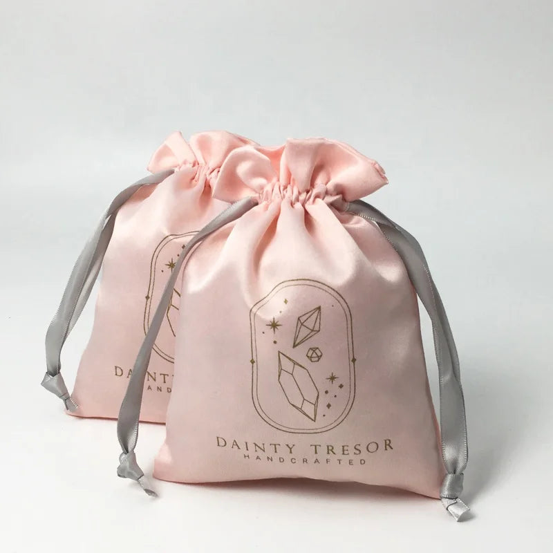 Custom Logo Small Satin Jewelry Drawstring Pouch Satin Christmas Party Gift Wrapping Bags