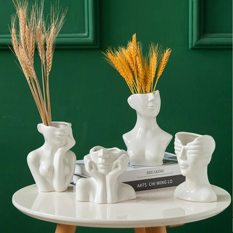 Ceramic Vase INS Style Human Body Shape Personalized Vase Nordic Home Decoration White Ceramic Vase