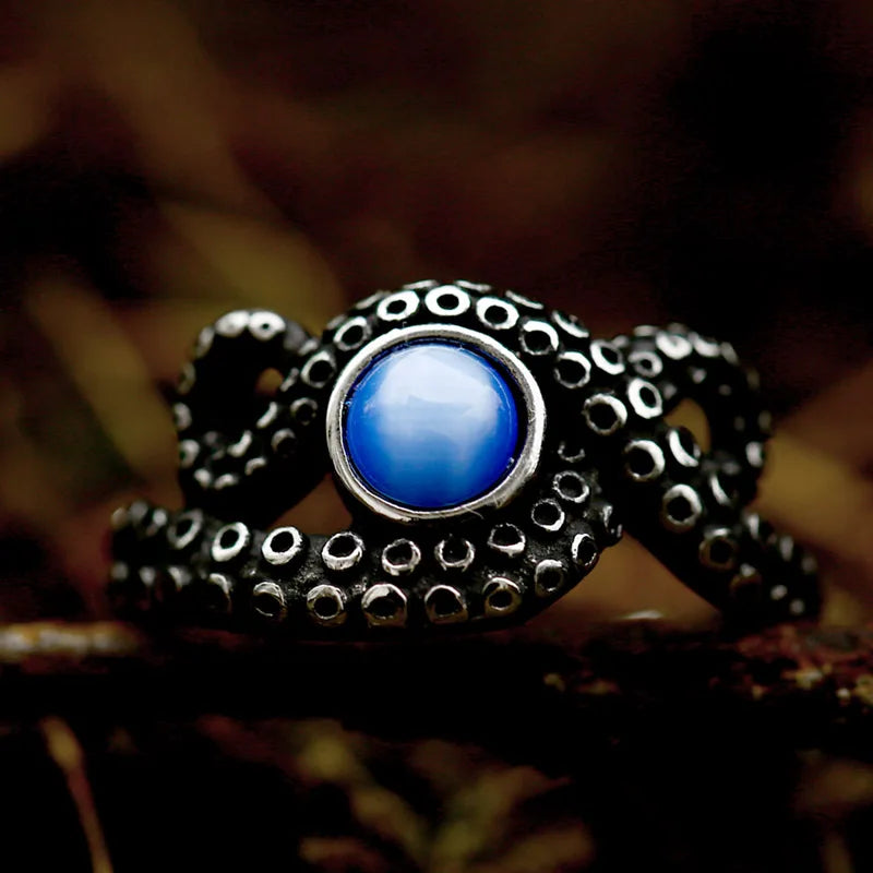 SS8-927R Special Designs Cool Octopus Whiskers Squid Ring With Stone for Men Women Fashion Gothic Deep Sea Jewelry Wholesale