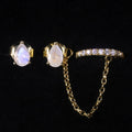 F0552 Abiding Fashion Fine Jewelry Pear 4x6MM Moonstone 925 Sterling Silver Long Chain Stud Ear Cuff Earrings