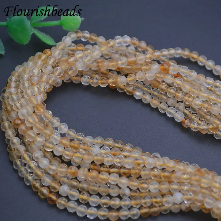 Hot Sale Good Quality Natural Faceted Citrine 4mm Fashion Round Shape Loose Beads for Women Men Jewelry Bracelet Necklace Making