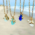 Ocean Shell Natural Stone Chalcedony Freshwater Pearl Starfish Pendant Necklace Heart Shape Pattern 18K Gold Trendy INS