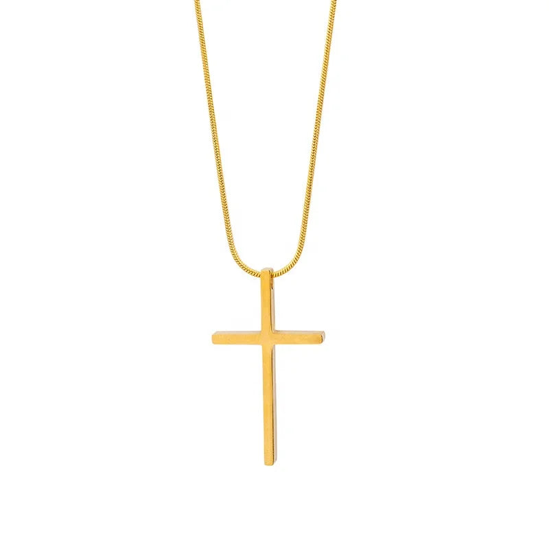 Hip Hop Christian Religious Jewelry Gold Plated Stainless Steel Chain Cross Pendant Necklace