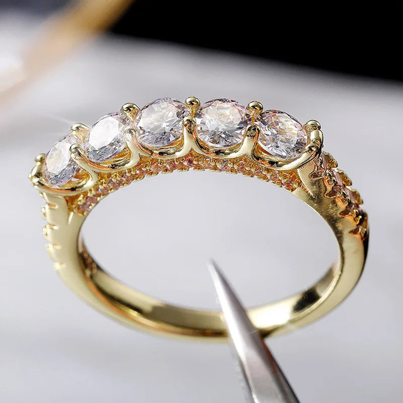 CAOSHI Women Rings Jewelry Exquisite Design Muti Row Gold Coating Round CZ Engagement Ring Women
