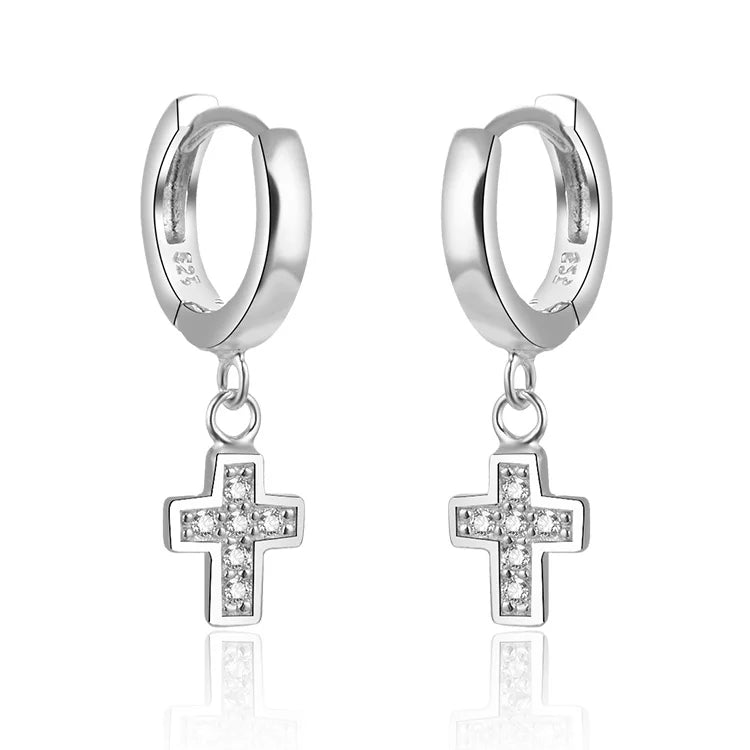 925 Sterling Silver Cross Chandelier Earrings Classic Style Dangle Jewelry Accessories for Women for Wedding & Party Gift