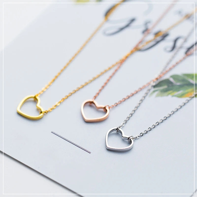 100% 925 Solid Sterling Silver Jewelry Hollow Heart Pendant Necklaces for Women Wholesale
