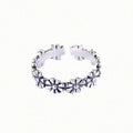Luxury 100% 925 Sterling Silver Trendy Old Color Sunflower Shape Open Adjustable Silver Rings Jewelry Women