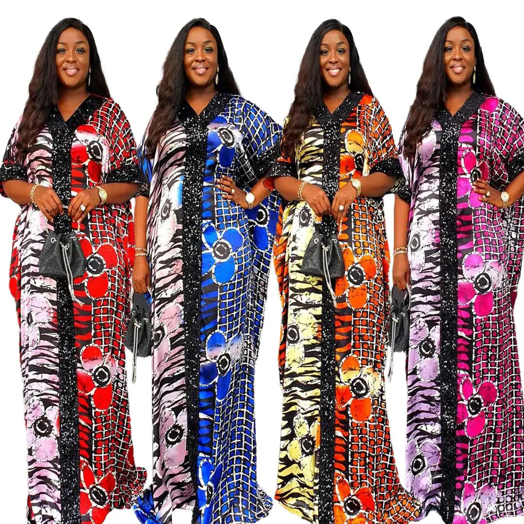 New Product Plus Size African Women Dress Smooth Rayon Fabric Hidden Waistband for Summer