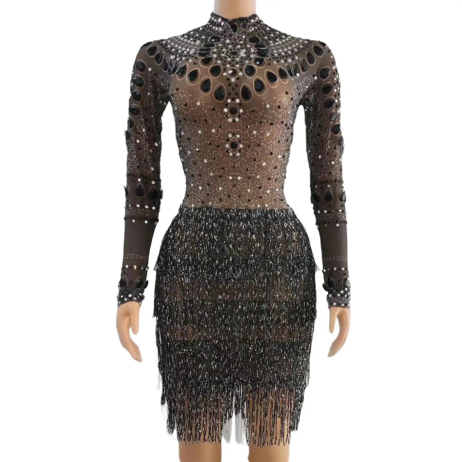 2023 Vestidos Elegantes Black Rhinestone Tassel Short Sequin Cocktail Dress Women Mini Birthday Party Dress Evening Club Dresses