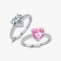Wedding Engagement Classic Fine Jewelry Gifts 925 Sterling Silver Romantic Dazzling Pink Hearts Zirconia Ring for Women