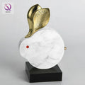 Cute Cartoon Lucky Animal Modern Light Luxury Metal Home Accessories Natural Marble Rabbit Ornament for Desktop Decor