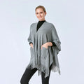 Fashion Autumn Winter Large Size Cardigan Cloak Luxury Soft Knitted Shawl Wrap With Pockets Fringe