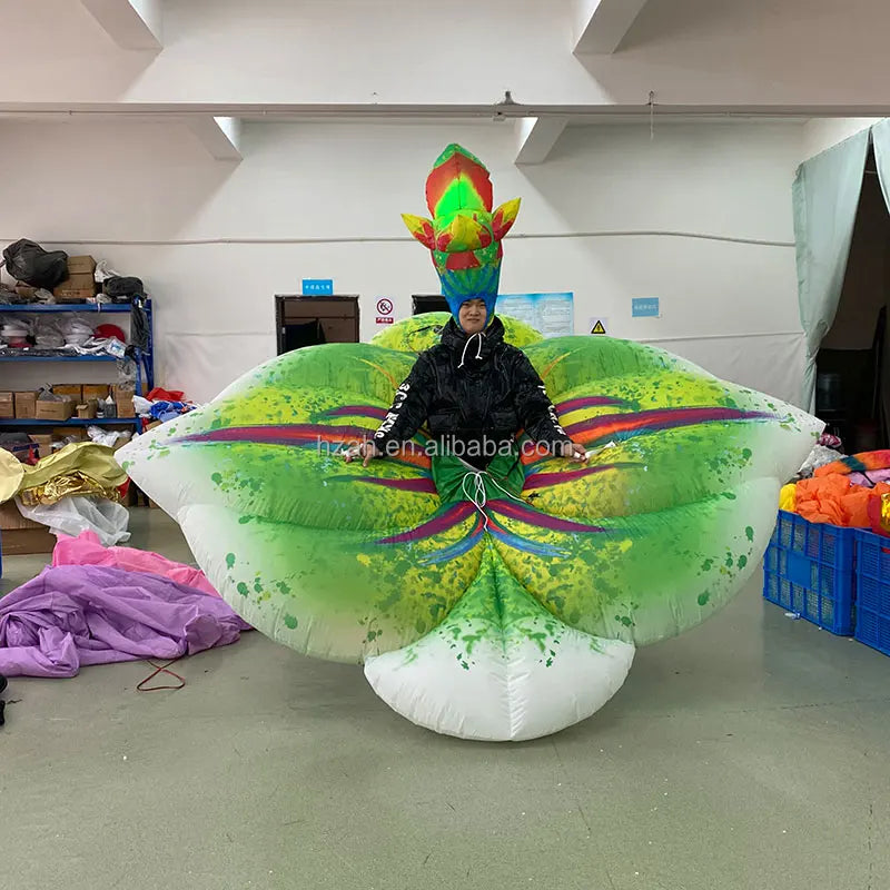 Festival Event Parade Performance Green Flower Balloon Costume Inflatable Oxford Cloth Customizable Size LED Lighting Walking