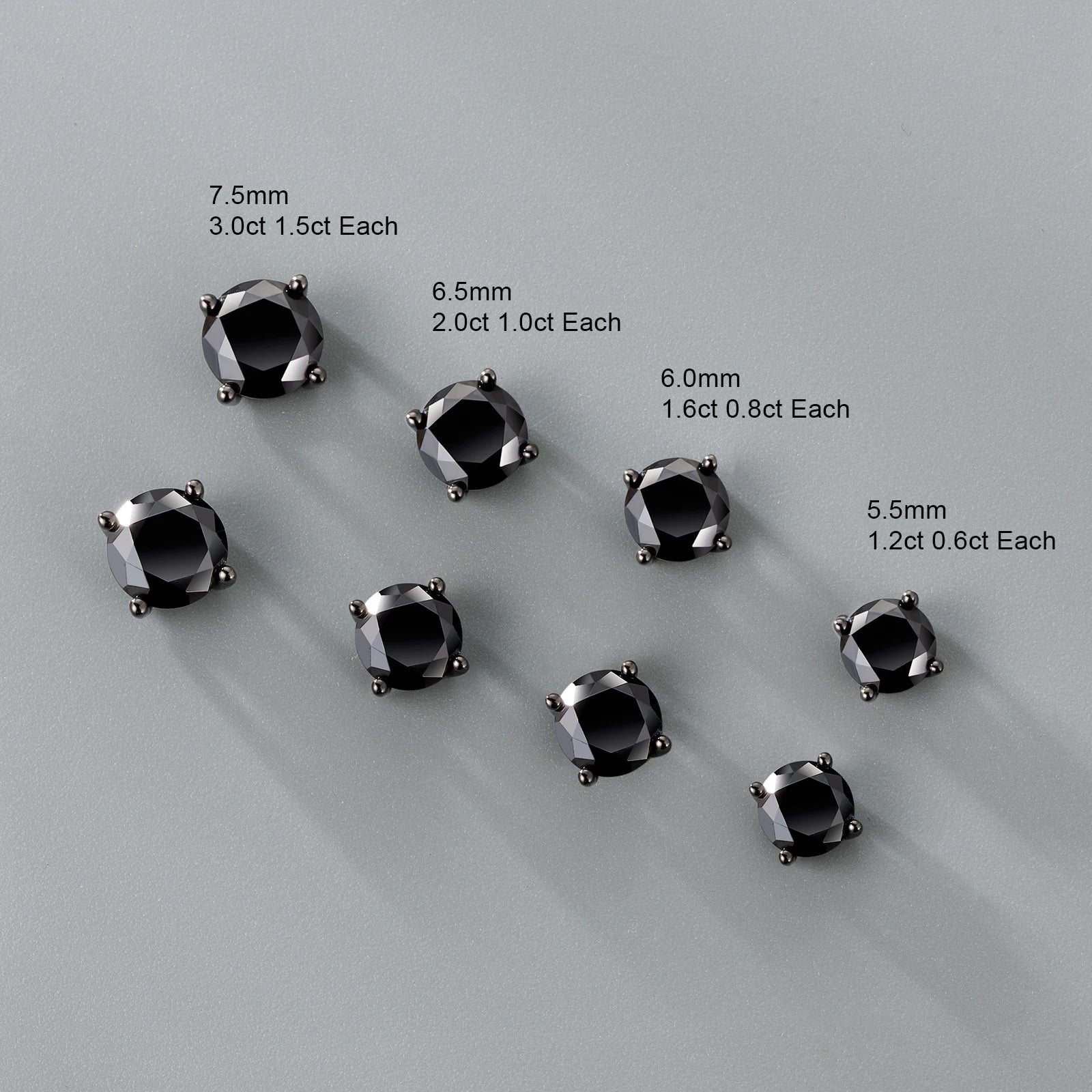 Men Moissanite Earring Black Gold Plated 925 Sterling Silver VVS GRA Women Jewelry 1.0ct 2.0ct Round Mossanite Diamond Stud