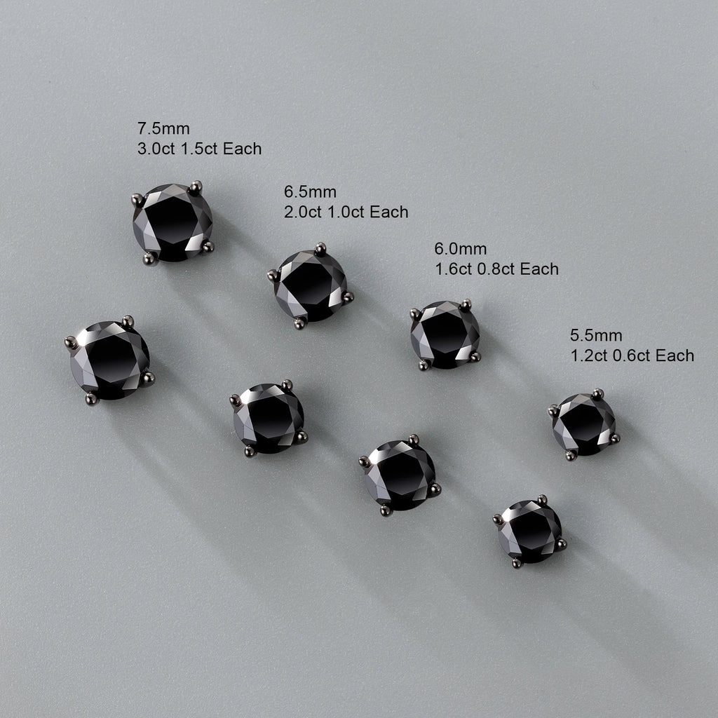 Men Moissanite Earring Black Gold Plated 925 Sterling Silver VVS GRA Women Jewelry 1.0ct 2.0ct Round Mossanite Diamond Stud