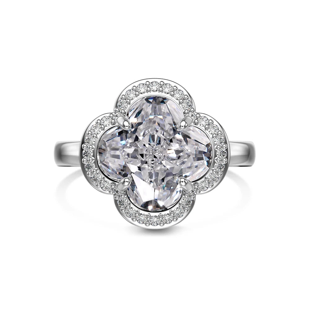 Dylam Charm Jewelry 925 Sterling Silver Rhodium Plated Eternity Band Blossom Flower Four-Leaf Clover Zirconia Women Rings