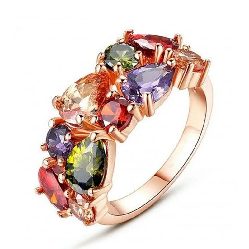 CAOSHI New Design Irregular Shaped Colorful Crystal Cubic Zirconia Rose Gold Plated Rings for Engagement Wedding CZ Rings Women