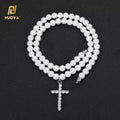 Fashion Pearl Necklace Jewelry Women Iced Out Cross Pendant Glass Pearl Chain Necklace