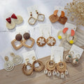 Vintage Big Wicker Rattan Earrings Handmade Straw Hoops Lightweight Bohemia Weave Shell Dangle Earrings Women's