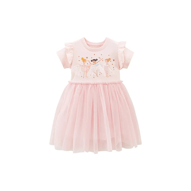 OEM / ODM European and American Style Mesh Princess Skirt Summer Cartoon Girls' Skirt Short Sleeved Pure Cotton Children's Dress