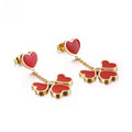 Trendy Heart Shaped Red Rose Gold & 18K Gold Plated Stainless Steel Women's Pendant Earrings