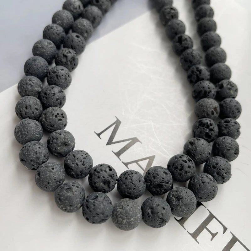 Wholesale Jewelry Making Supplier Black Grey Lava Round Natural Non-Waxed Stone Beads for Bracelet