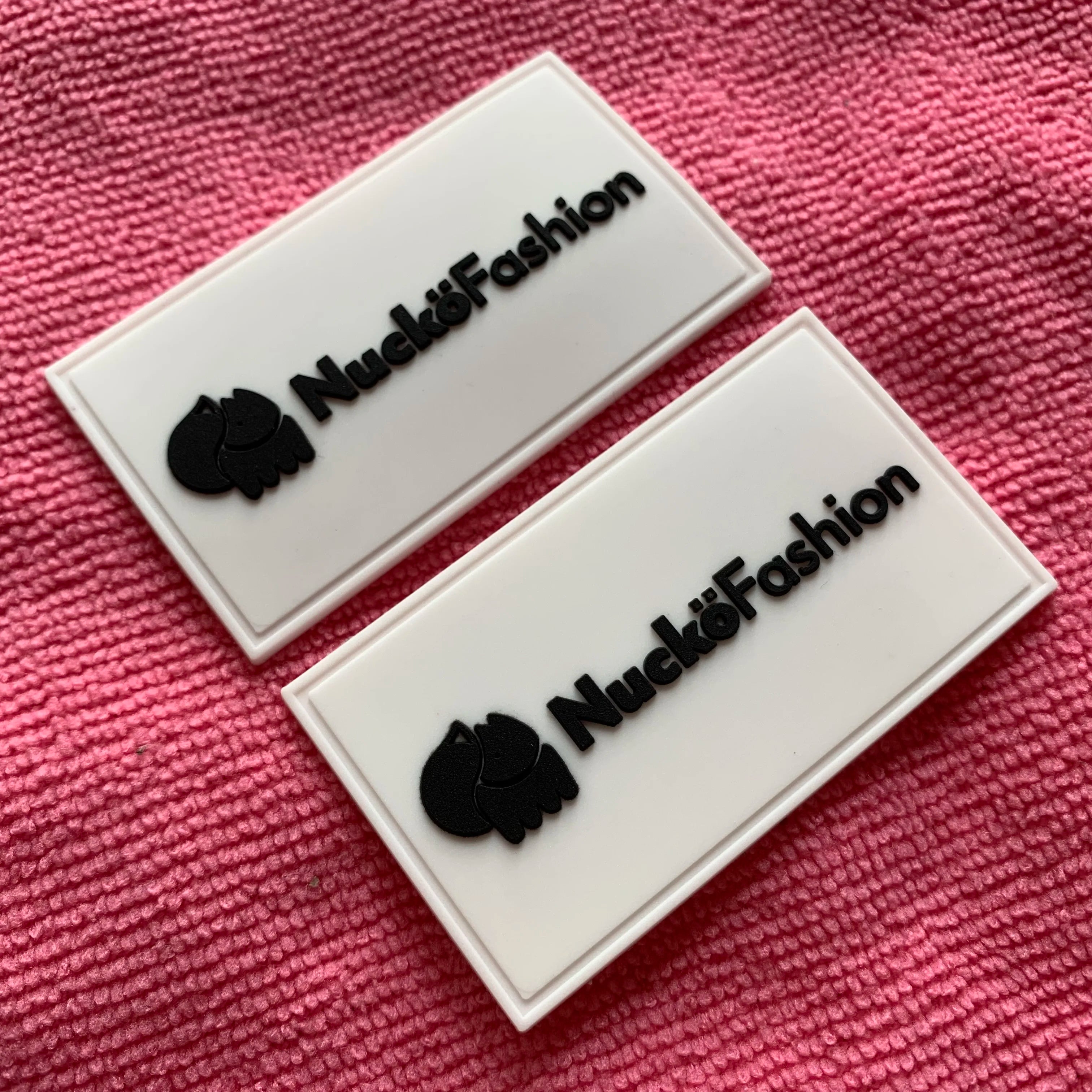 Wholesale Sewing Channel Edge PVC Rubber Patch2mm Thickness White Base Silicone Rubber Label for Hoodies