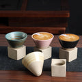 Japanese Coarse Glass Food Grade Coffee Mug Creative Funnel Shaped Teacup Handmade Art Mug with Cup Seat