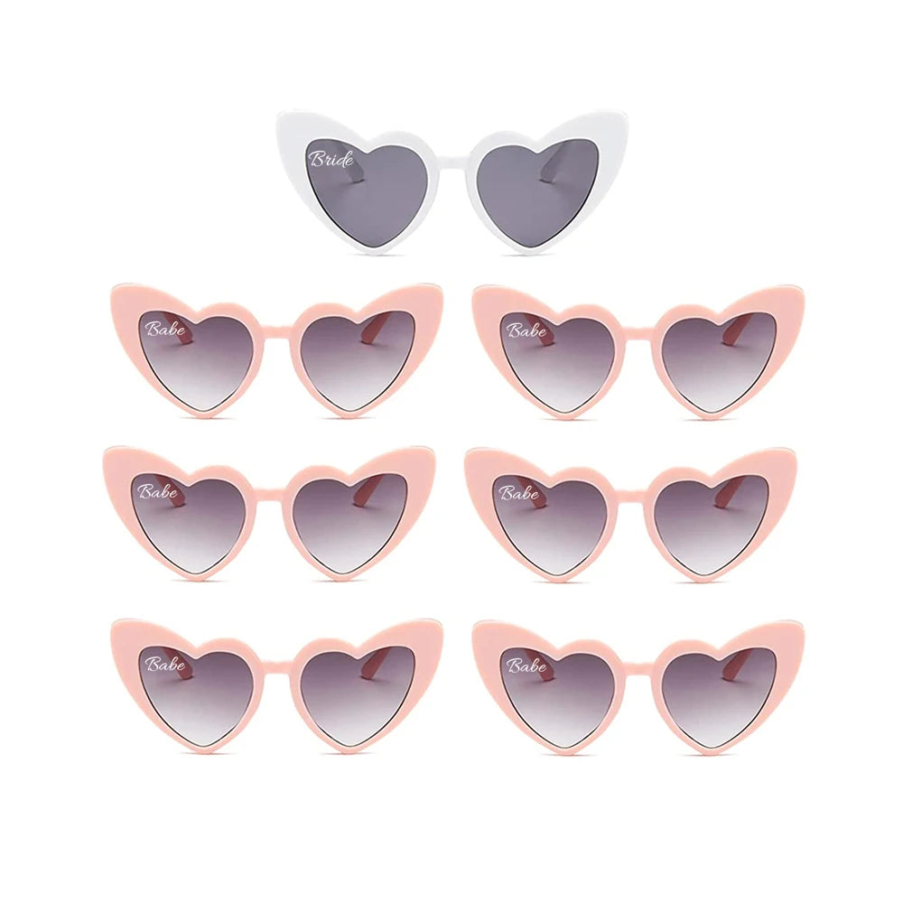 Pafu Bachelorette Party Bridal Shower Favors Bride Bridesmaid Heart Shape Sunglasses Pink Black Set of 7
