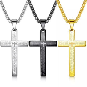 Vintage Punk Gothic Style Stainless Steel Pendant Cross Chain Necklace for Men Religious Prayer Jesus Jewelry
