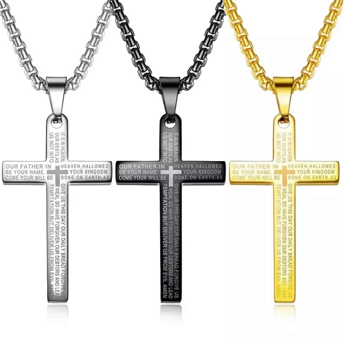 Vintage Punk Gothic Style Stainless Steel Pendant Cross Chain Necklace for Men Religious Prayer Jesus Jewelry
