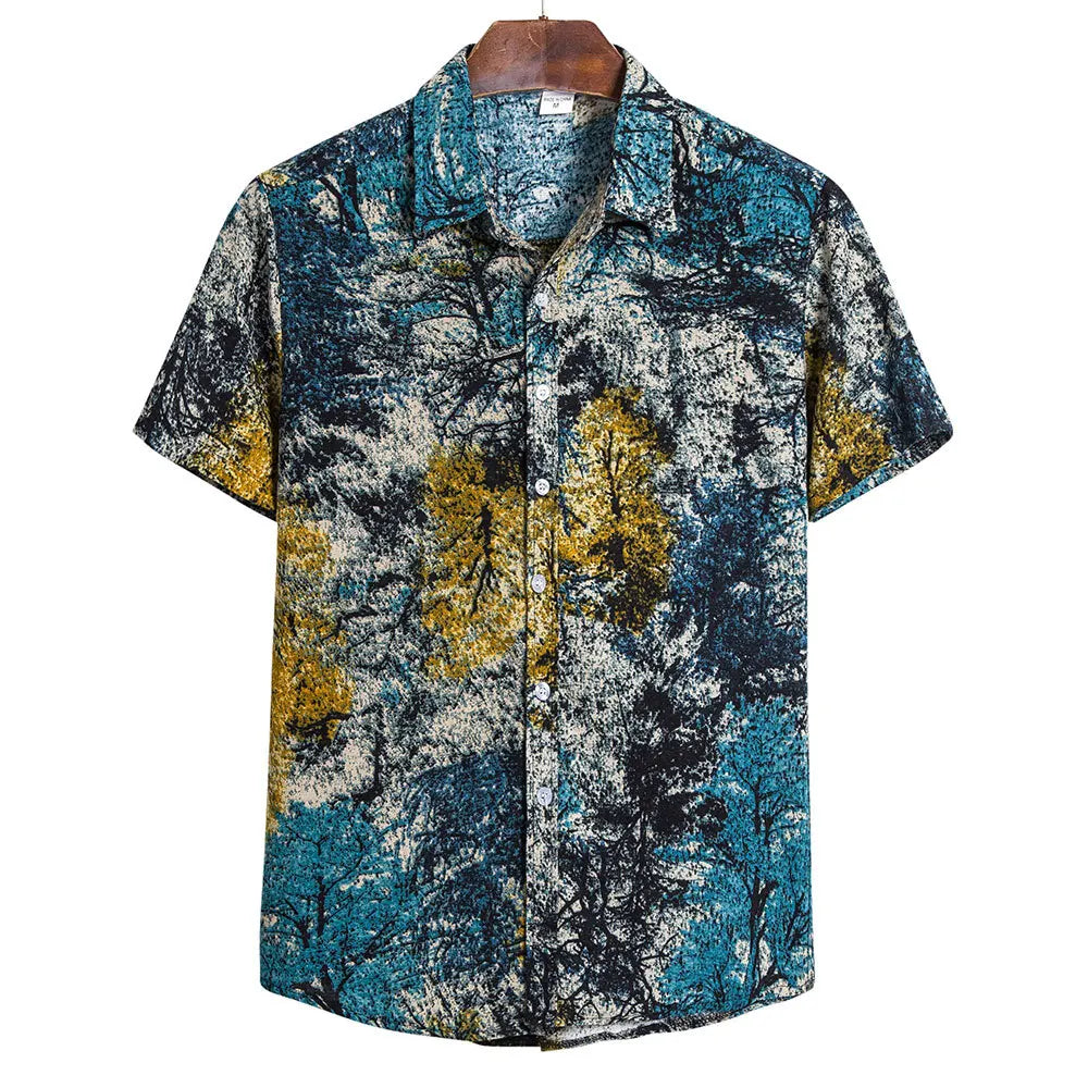 2026 New National Style Men's Short-sleeved Shirt Fashion Printed Shirt With Casual Shirt