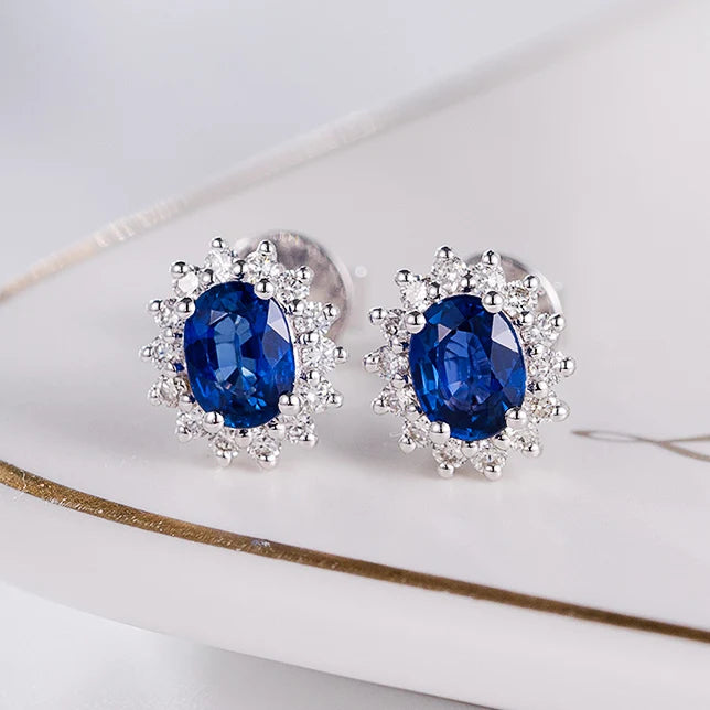 Classic Natural Blue Sapphire  Elegant Earrings Real 18k Gold Simple Earrings for Wedding Trendy Jewelry