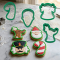 Plastic Christmas Cookie Cutters Reindeer Santa Nutcracker and Candy Cane With Stencils for Fondant and Biscuit Decorating