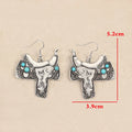Newest Western Boho Style 3.9*5.2cm Saddle Inlaid Synthetic Turquoise Vintage Alloy Earrings for Women Gift