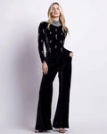 C3697 Fashionable Style Factory Women Clothing Black One- Piece Long Sleeve Rhinestone Beaded Bandage Elegant Jumpsuit
