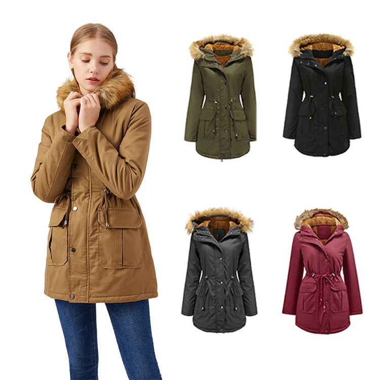 Custom Manufacturer Wholesale Long Winter Fur Hoodie Jackets Para Mujer Women's Parka with Fleece