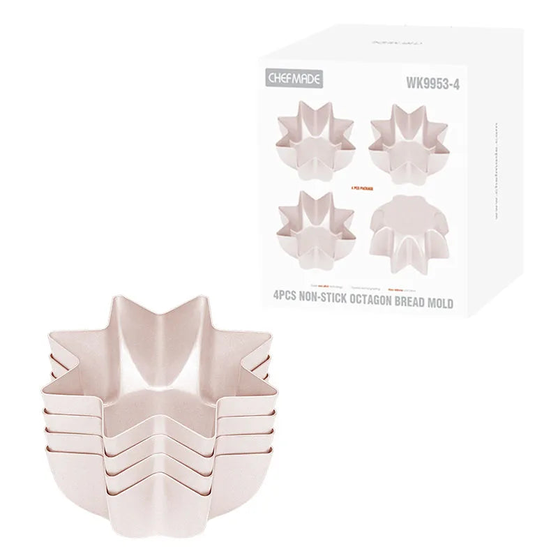 For 4PC Metal Baking Mold Set Octagonal Bread & Cake Pan Non-Stick Eco-Friendly for Oven