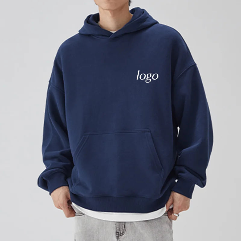 500gsm Heavyweight Heavy Hoodie No Drawstring No String Pullover 450gsm Blank Quarter Cut and Sew Cut Edge Raw Hem Hoodie Men
